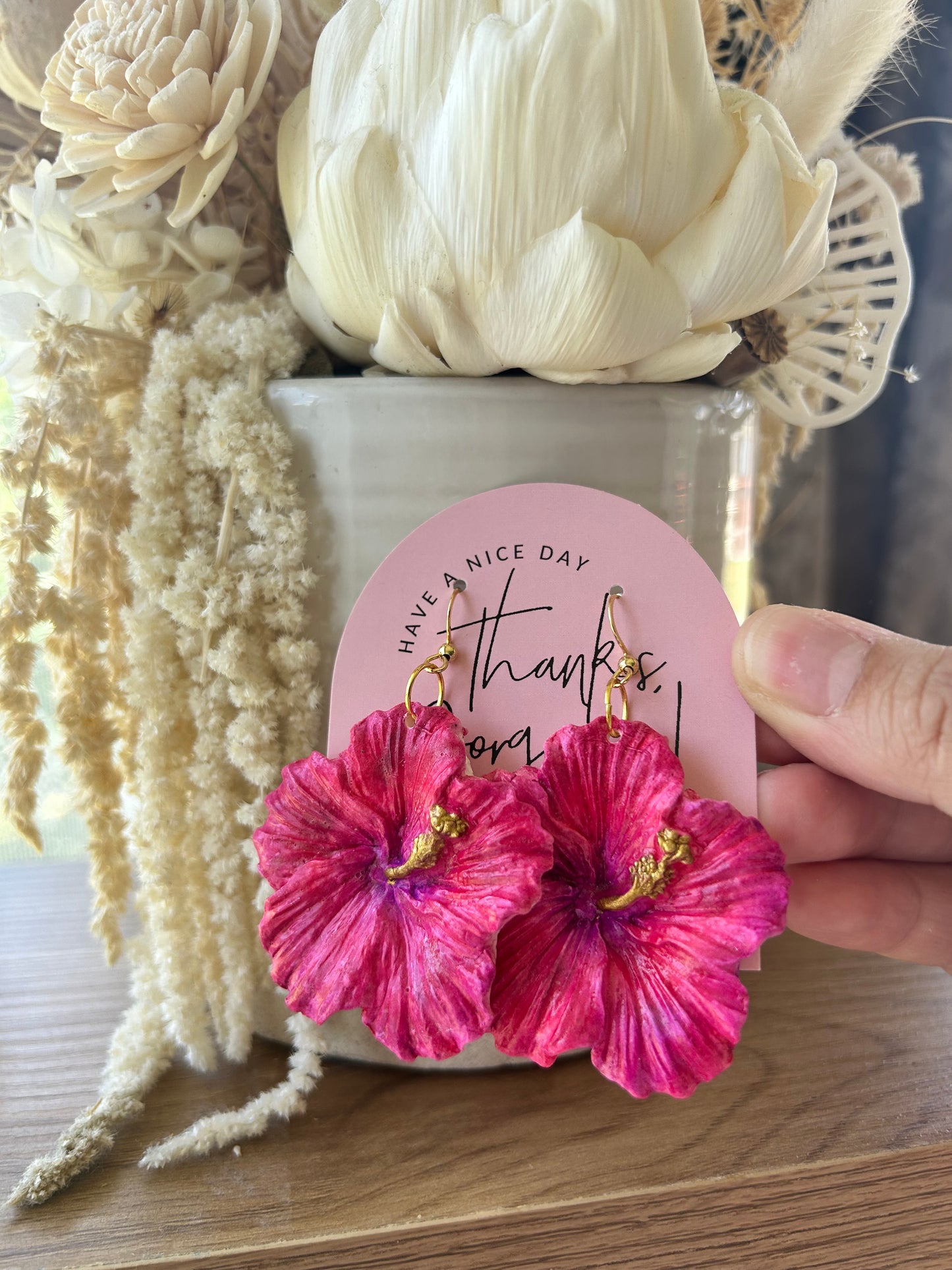 Clay hibiscus earrings (boysenberry tones)