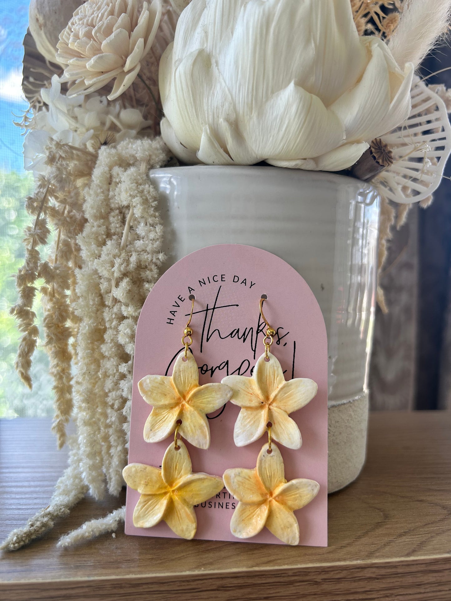 Clay frangipani earrings (double franjis)