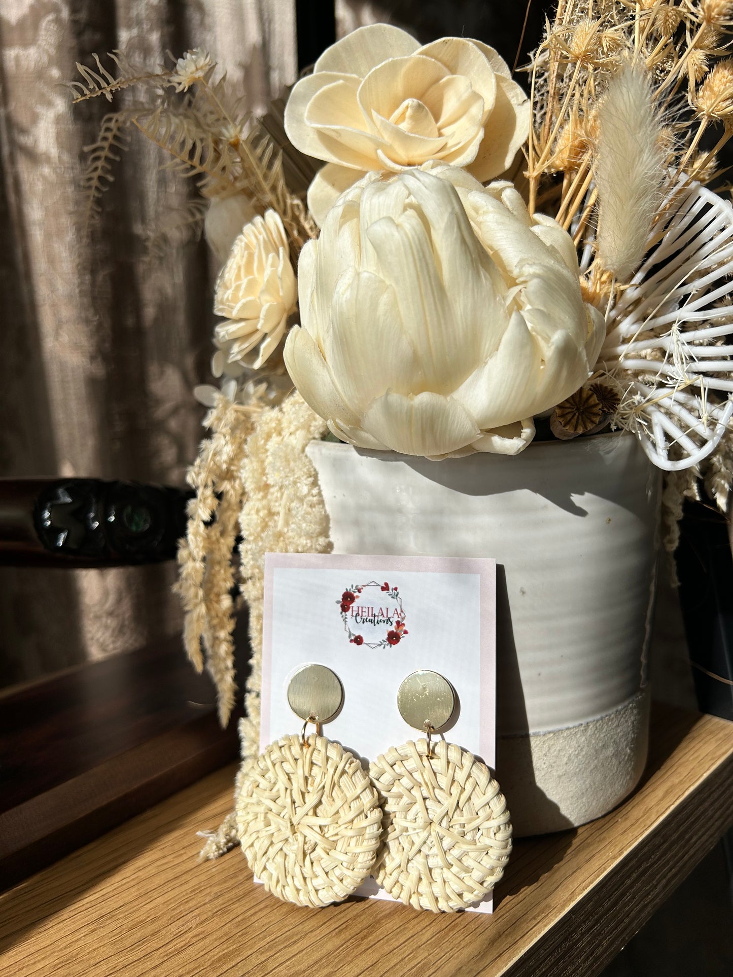 Round rattan earrings