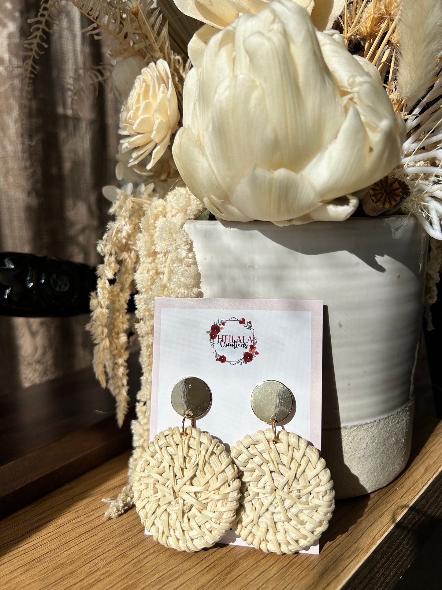 Round rattan earrings