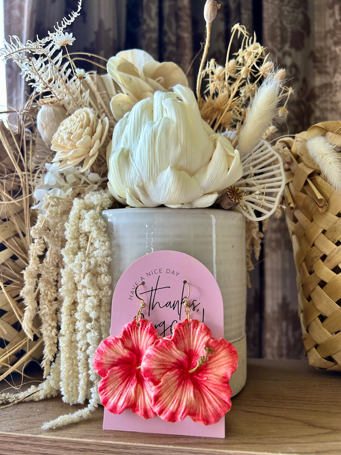 Clay hibiscus earrings (peach tones)