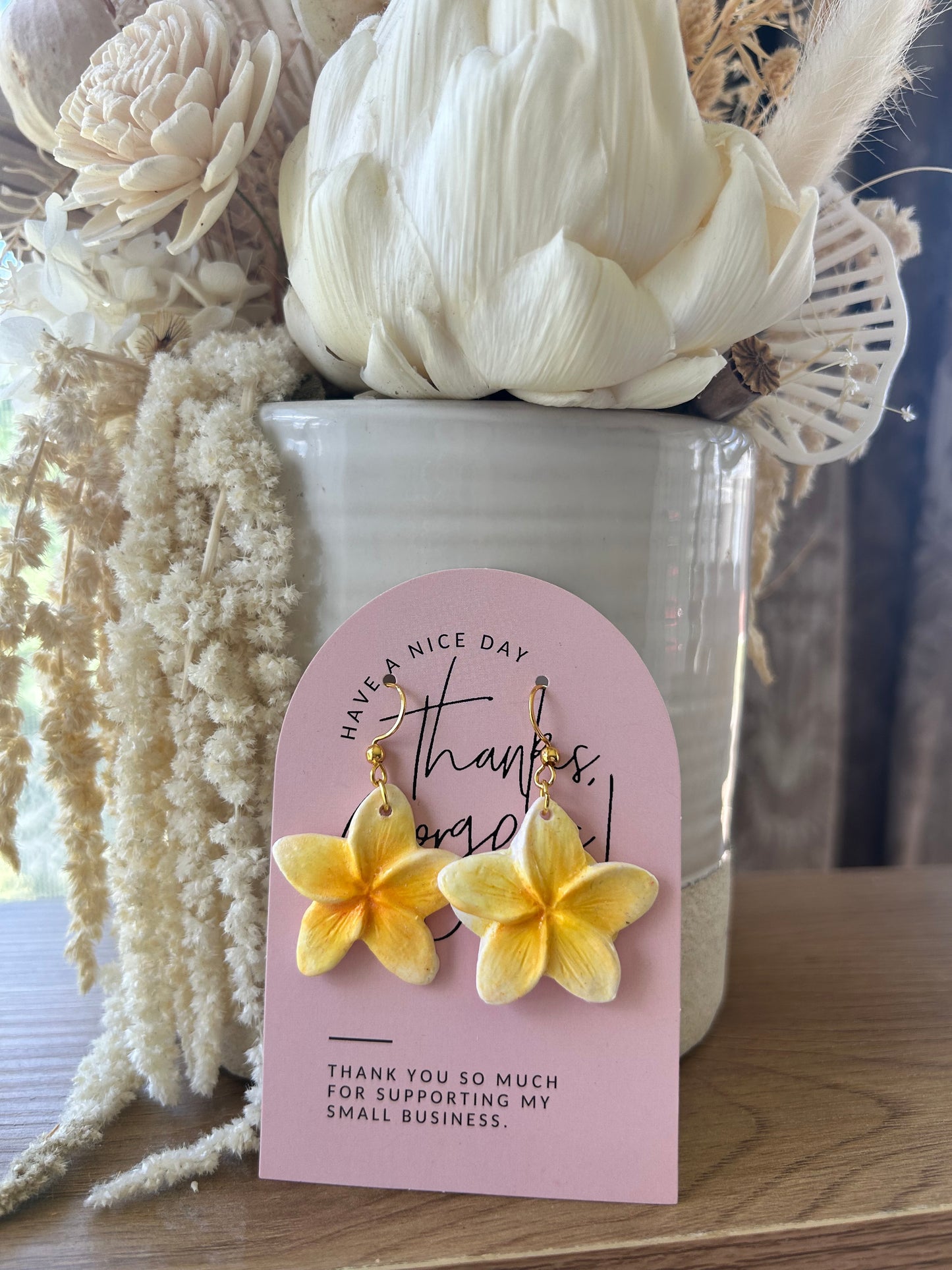 Clay frangipani earrings ( yellow & white tones)