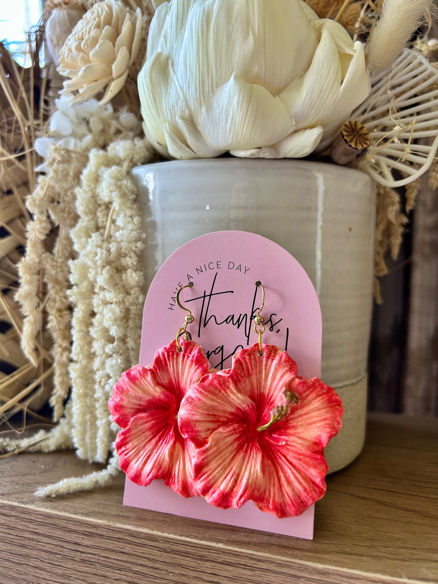 Clay hibiscus earrings (peach tones)