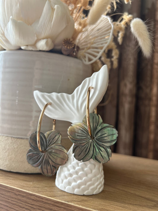 Black pearl floral hoops